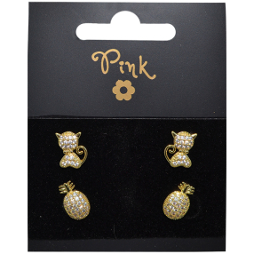 Pozlacené náušnice SET 4 ks OPIČKA a ANANAS