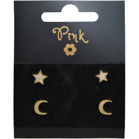 Pozlacené náušnice SET 4 ks MĚSÍC a HVĚZDA