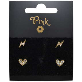 Pozlacené náušnice SET 4 ks SRDCE a BLESK