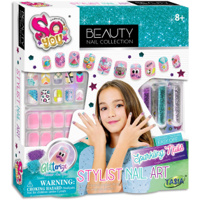 TASIA - Stylová sada Nail Art s třpytkami a samolepkami